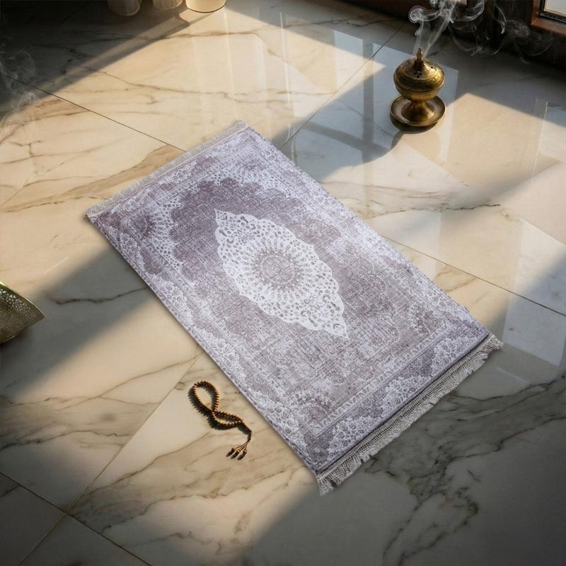 Melen Memory Foam Prayer Mat - Fajr - Light Brown - Cream - Image 1